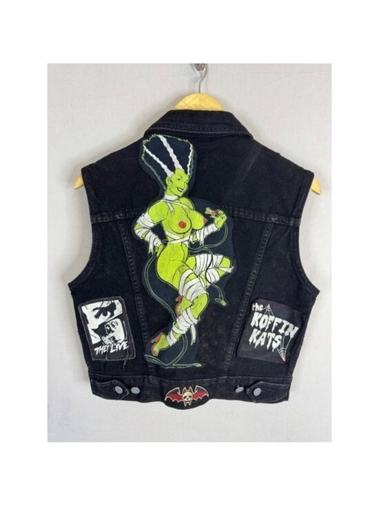 Calvin Klein Jackets & Blazers - Koffin Kats Jeans Denim Vest Horror Punk Bride of Frankenstein Patches Women L